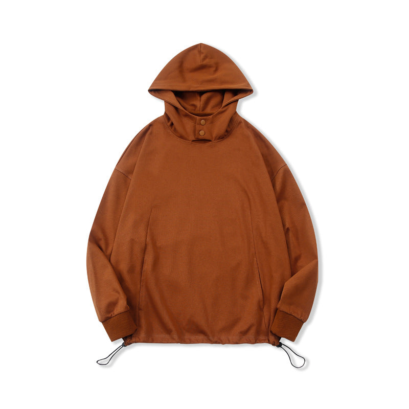 Customized 4 Color Bimetallic Snap Anti Wind Cap Side Pocketed Garment with Drawstring at the Bottom Hem Oversized Style