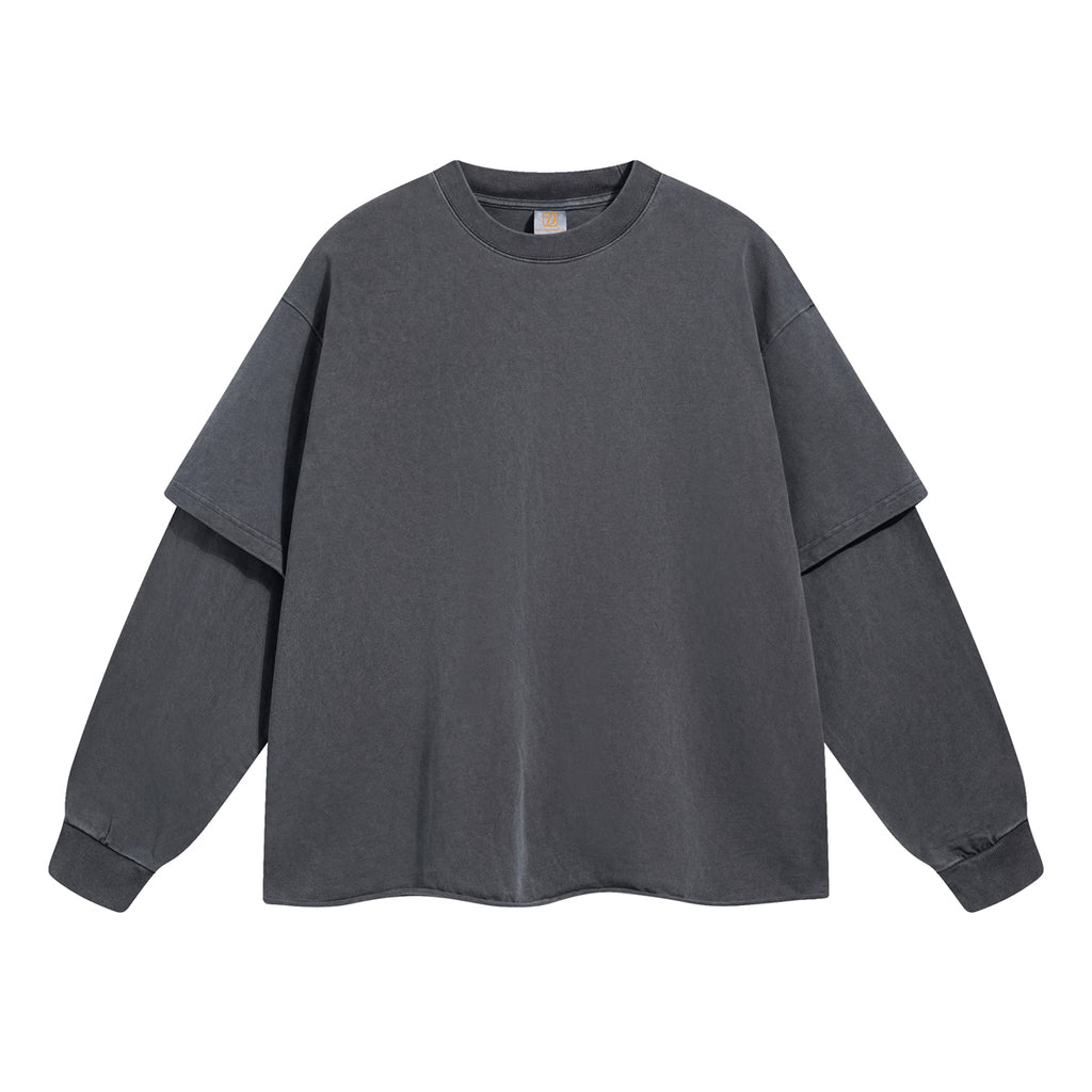 Heavyweight 100% Cotton T-shirt Custom Drop Shoulder High Quality Round Neck Streetwear Vintage Patchwork Long Sleeve T-shirt