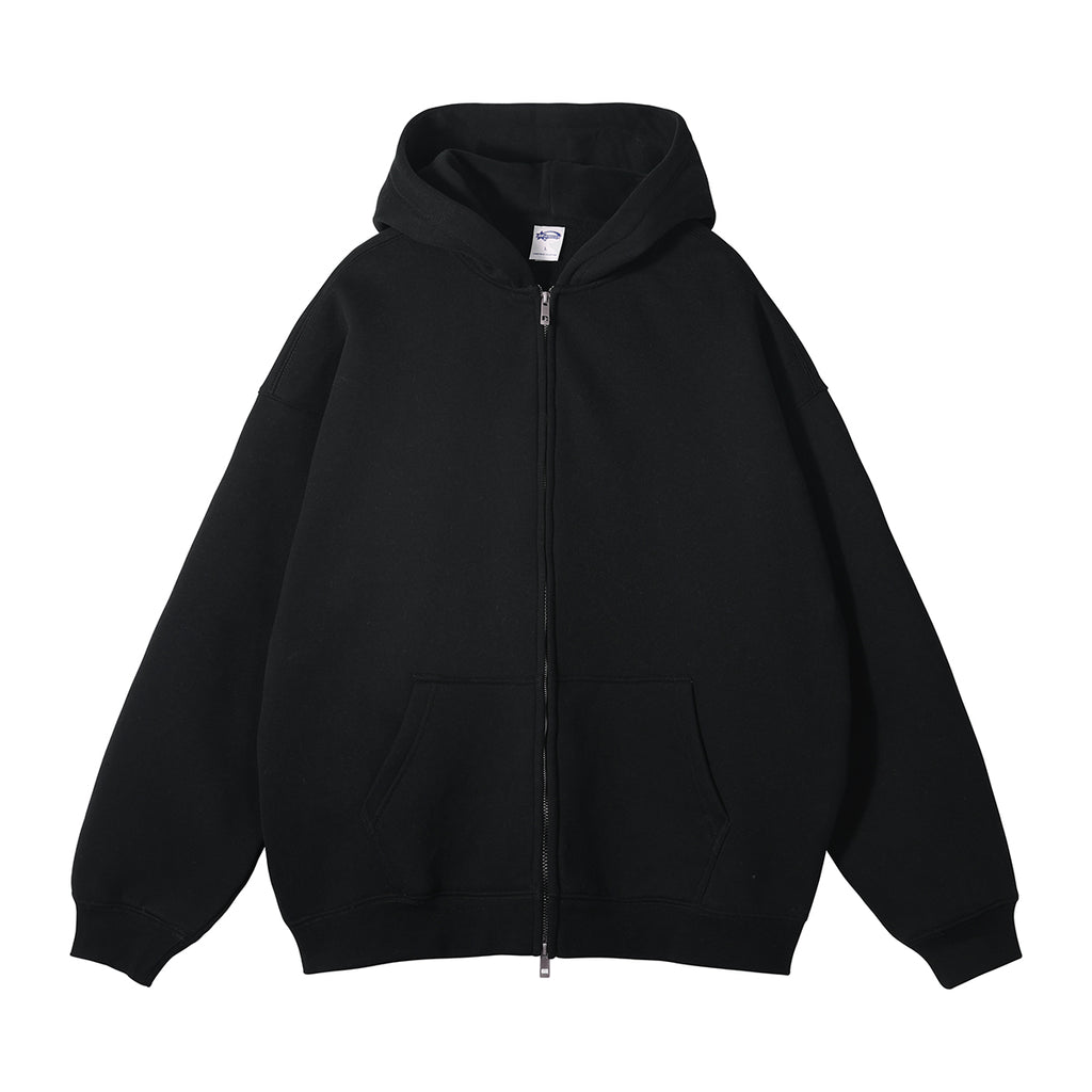 Custom Wireless Oversized Drop Shoulder Fleece Zip up High Quality Screen Printed Men's Hoodies & Sweatshirts
