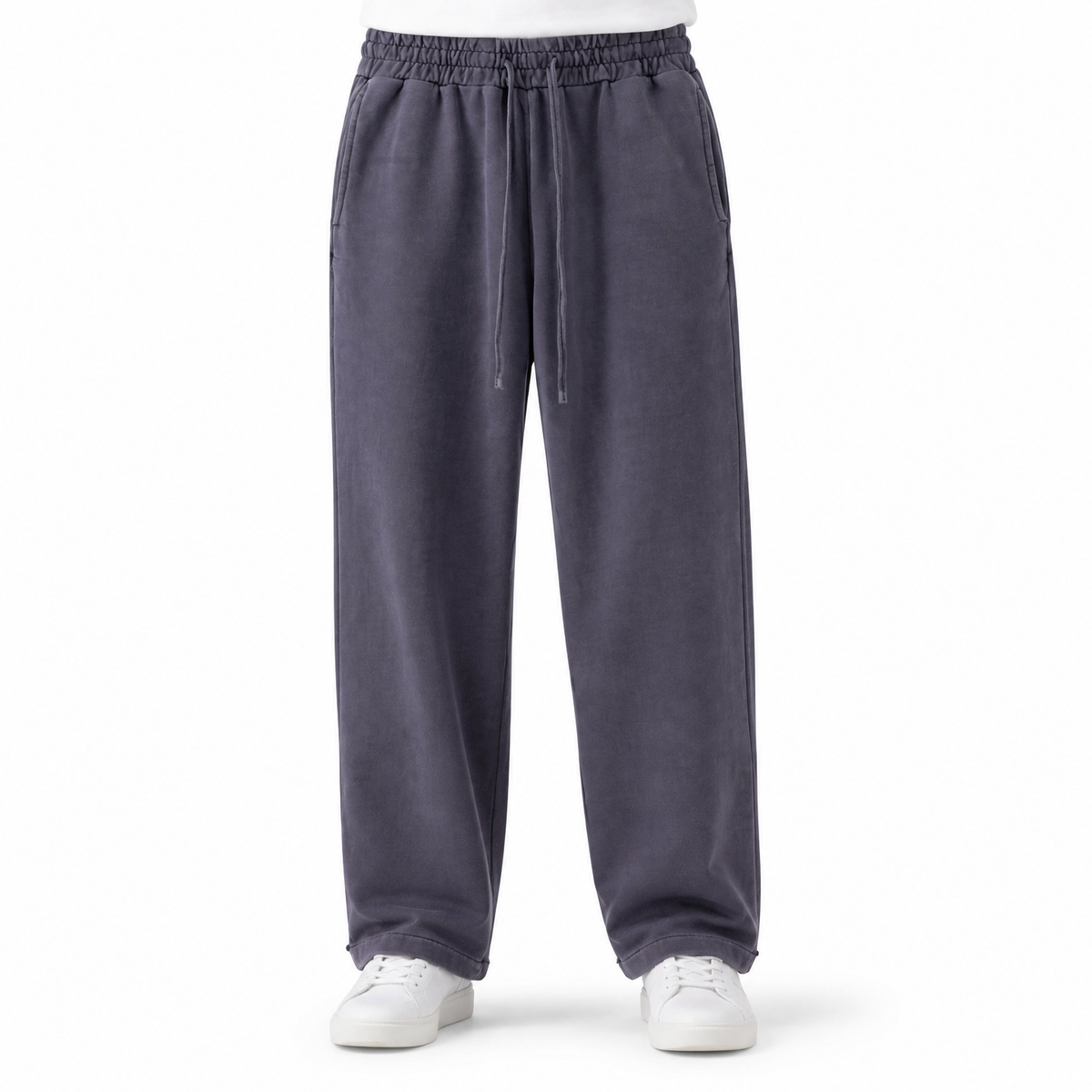 Fall and Winter Style Loose Fitting Cotton Casual Brand Sweatpants Straight Cut Washed and Distressed Long Plain Sweatpants