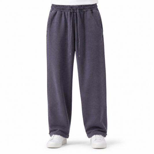 Fall and Winter Style Loose Fitting Cotton Casual Brand Sweatpants Straight Cut Washed and Distressed Long Plain Sweatpants