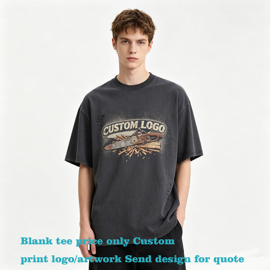 Tshirt Custom logo Cut a Water Washed Pure Cotton Short Sleeved T Shirt Can Design Patterns for You for Free Tshirt 100 Cotton