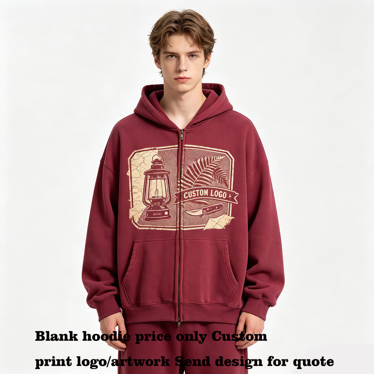 Custom Men's Fashion Hoodies Boxy Shaped Fleece Heavyweight Washed Color Blocked Zipper Pullover Hoodie Fall and Winter Style