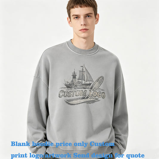 Winter Style BOXY Hoodie High Quality Woolen Fabric with Curved Sleeves Blue Pattern Water Resistant Finish Round Neckline