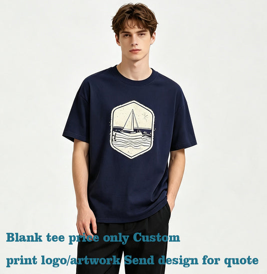 230g Drop Shoulder Pure Cotton Pure White Short Sleeved T Shirt for Unisex Trendy Brand Loose Round Neck Short Sleeved Design