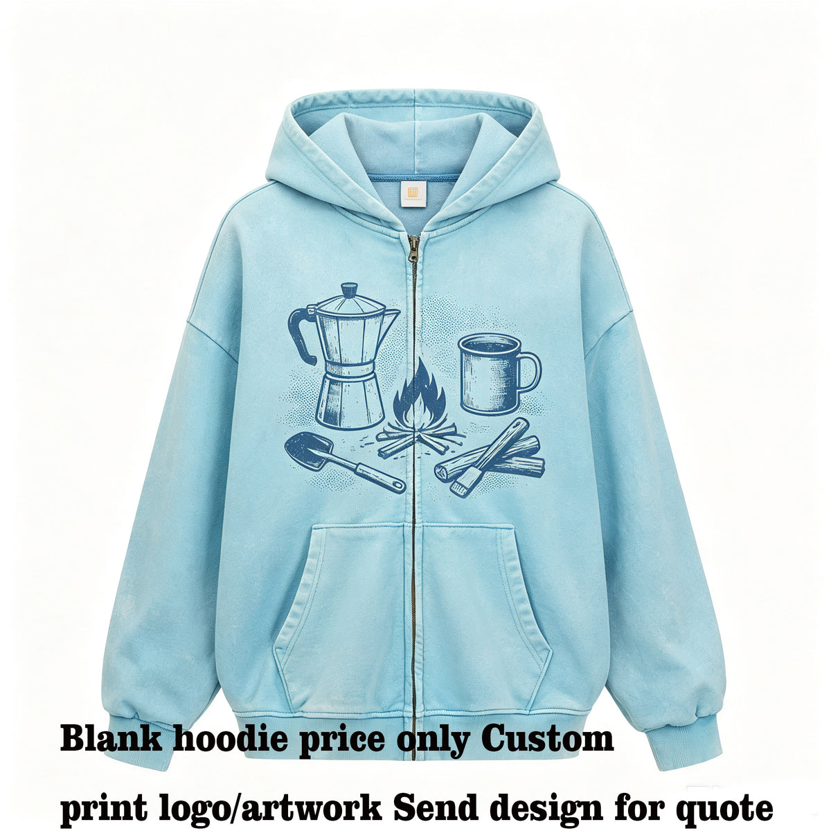 100% Cotton 430g Hoodies Heavyduty Water Washed Distressed Zipper Pure Cotton Double Layered Zipper Hoodie Wax Dyed Hoodie