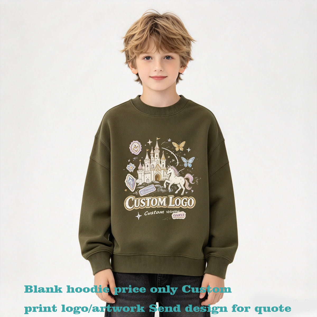 Customize Your Own Exclusive Design Crewneck Sweatshirt 100%  Cotton Blanc Children's Plain Oversized Crewneck Sweatshirt
