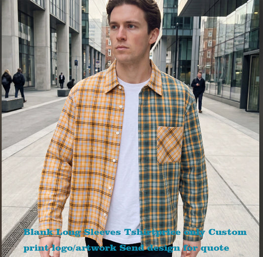 Custom Long Sleeved Contrast Colored Checkered Shirt for Men Loose Fit Suitable for Casual Street Wear As an Outer Layer Shirt