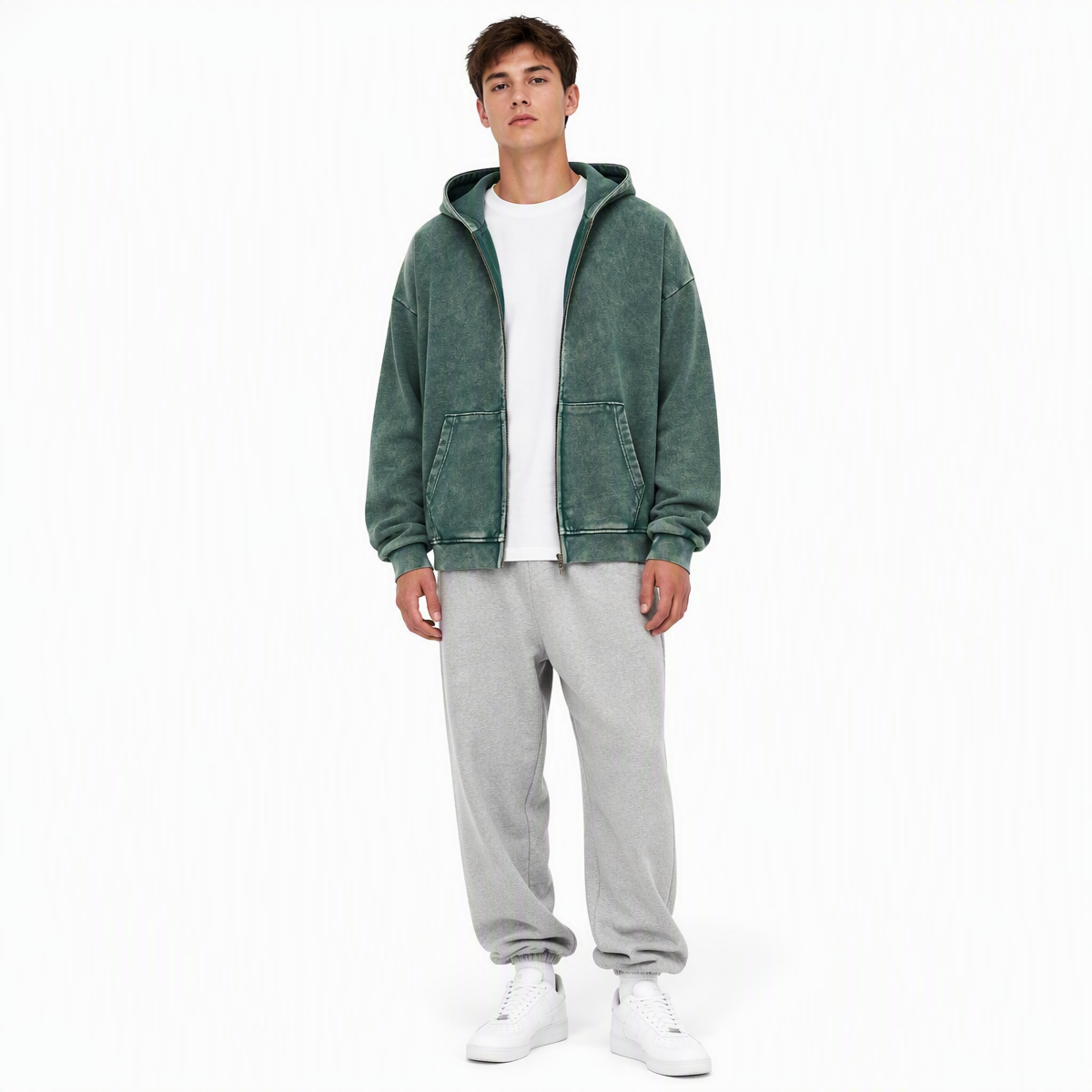 Heavyweight Hoodie Washed and Distressed Zipper Pure Cotton Loop Double Sheen Zipper Hoodie Wax Dyed Washed Hoodie Winter