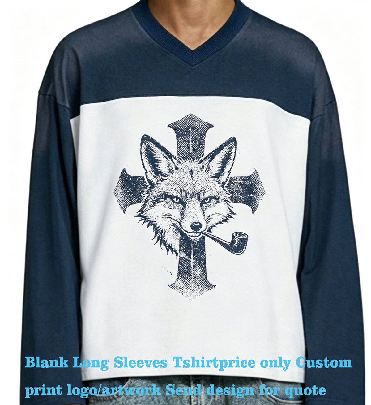 Custom Loose Short Sleeved 300g Heavyweight Pure Cotton Pullover Long Sleeved T Shirt Men's Color Matched V Neck Sports Tshirt