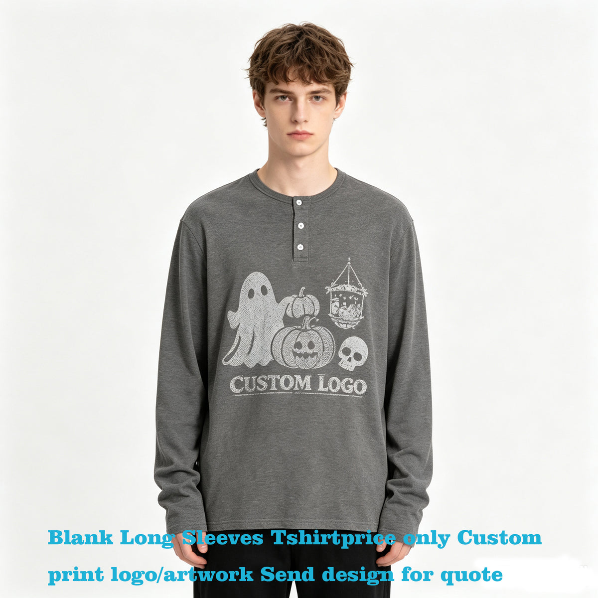 Mens Custom Form Fitting Buttoned Round Neck Henry Long Sleeved T Shirt for Men Casual Sporty Style Pure Color Base Layer Shirt