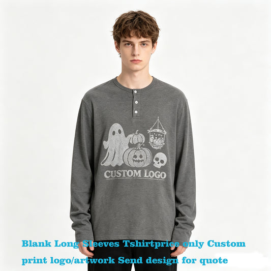 Mens Custom Form Fitting Buttoned Round Neck Henry Long Sleeved T Shirt for Men Casual Sporty Style Pure Color Base Layer Shirt