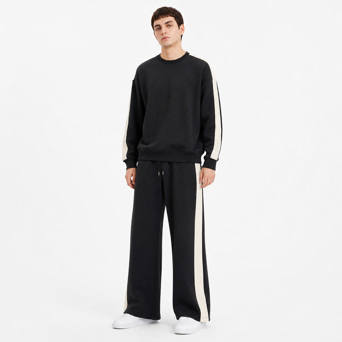 Customize 3 Color American Style Fleece Pullover with Contrasting Colors Loose Fitting Casual Couple Sports Outfit Suit