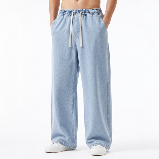 American Style 5 Color Loose Straight in Style Instagram Trendy Stretch Waist Casual Wide Leg Denim Sweatpants Autumn Style
