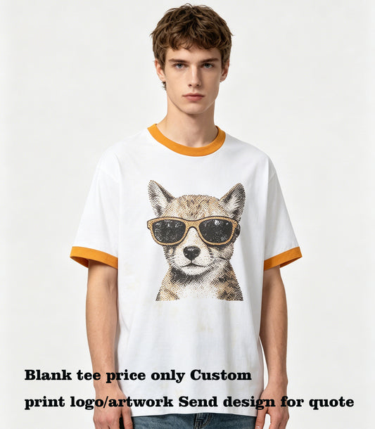 OEM Brand 7 Color Blanks Contrast Short Sleeve Patchwork Trim T-shirt Unisex Colored T-shirt American Vintage Style Summer