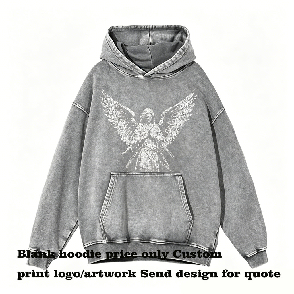 Custom Retro Circle 100% Cotton Waxed Distressed Hooded Sweatshirt Loose Washed Long Sleeved No Collar Rope Sweatshirt Oversized