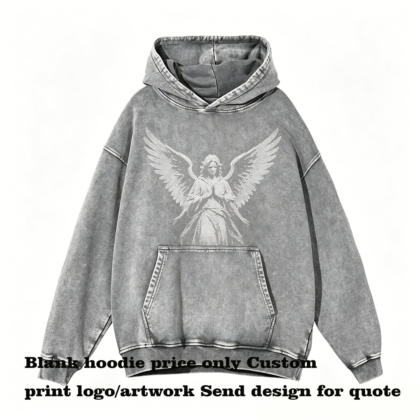 Custom Retro Circle 100% Cotton Waxed Distressed Hooded Sweatshirt Loose Washed Long Sleeved No Collar Rope Sweatshirt Oversized
