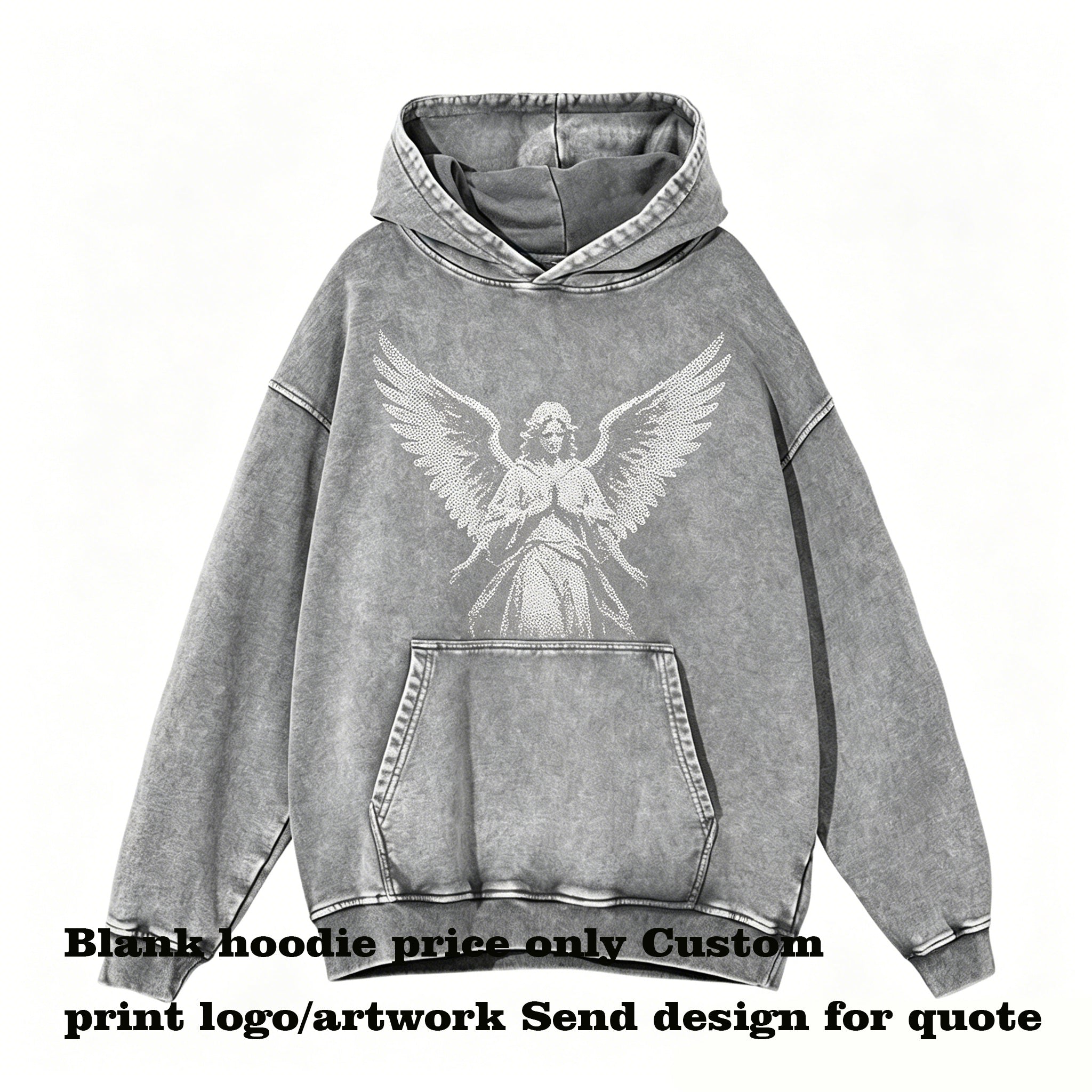 Custom Retro Circle 100% Cotton Waxed Distressed Hooded Sweatshirt Loose Washed Long Sleeved No Collar Rope Sweatshirt Oversized