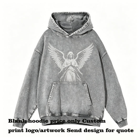 Custom Retro Circle 100% Cotton Waxed Distressed Hooded Sweatshirt Loose Washed Long Sleeved No Collar Rope Sweatshirt Oversized