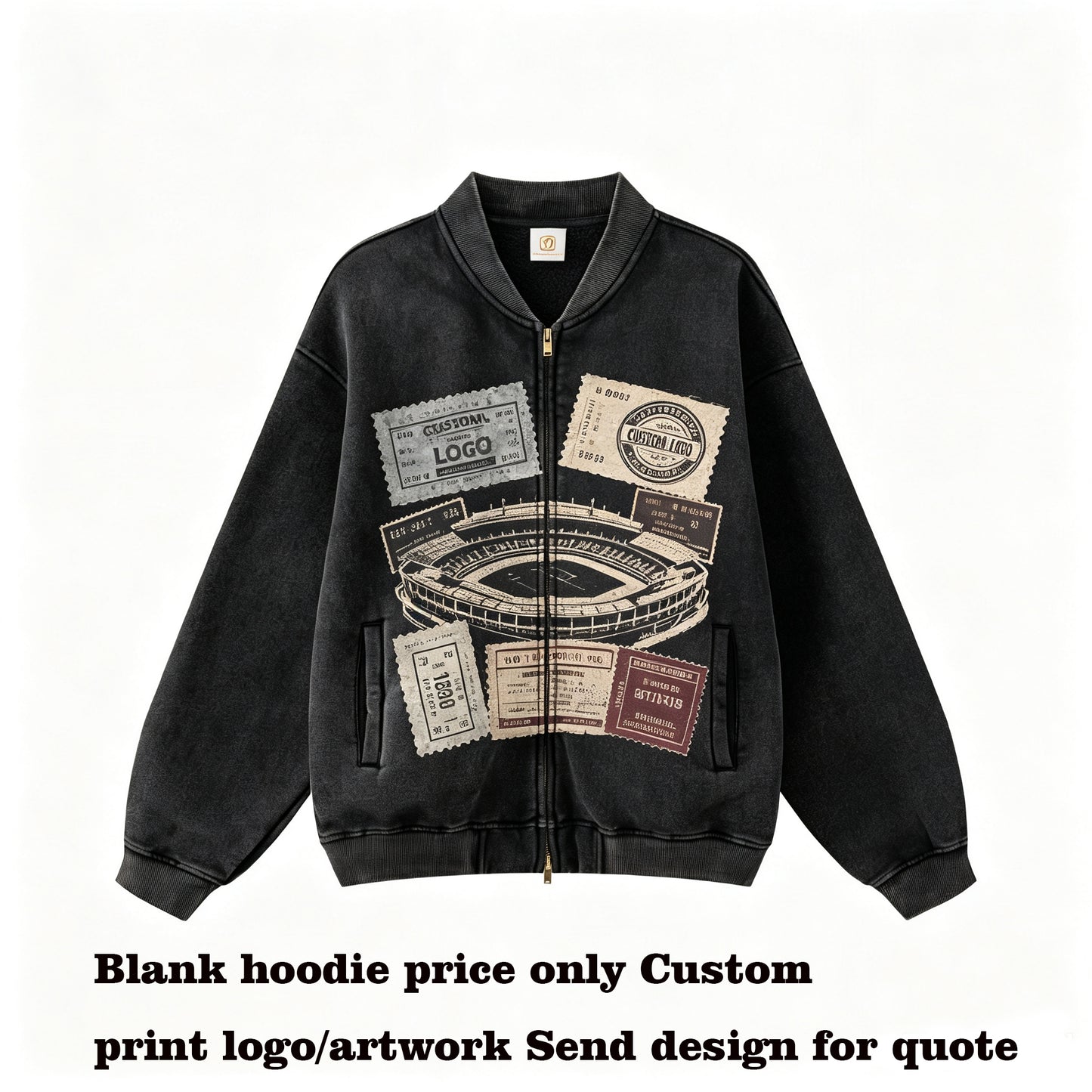 Cotton Hoodies High Quality Retro Water Washed Fleece Pullover with Zipper Stand up Collar Winter Casual Personalized Design