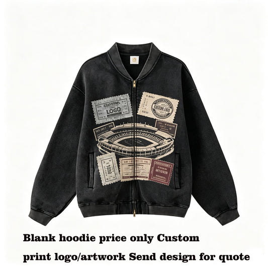 Cotton Hoodies High Quality Retro Water Washed Fleece Pullover with Zipper Stand up Collar Winter Casual Personalized Design
