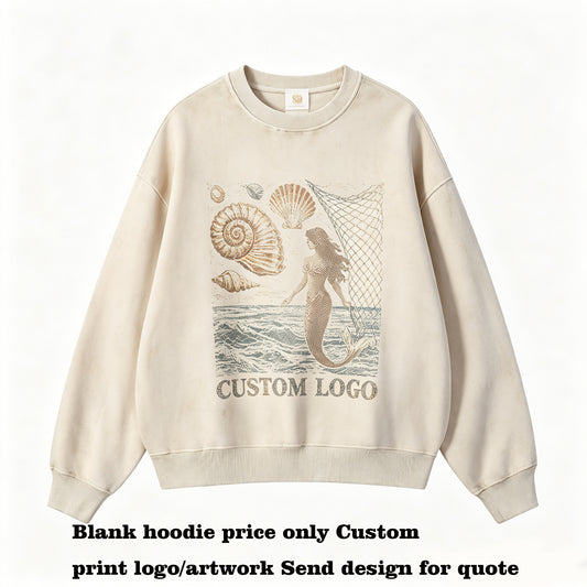 Oem Brand Custom Hoodies Pure Cotton Washed Round Neck Pullover for Men Loose Fit Round Neck Snowflake Patterned Pullover