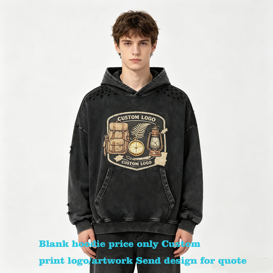Oem Unisex High Quality 400g Heavyweight Frying Snowflakes Caused a Tear in the Hoodie Men's Hoodies Personalized Design