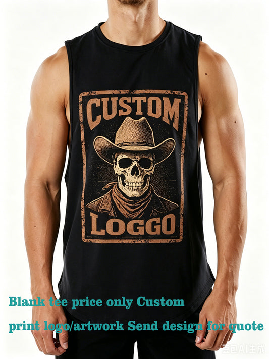 Large-sized Pullover for Men Breathable for Exercise with an Opening at the Back Sleeveless and Curved Bottom Hem Summer