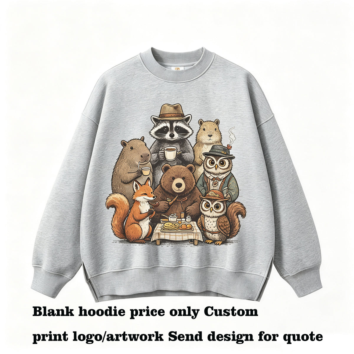 Men's Hoodies & Sweatshirts Thick Fabric Side Opening Round Neck Pullover Hoodie Men Sweatshirts High Quality Plain Oversized