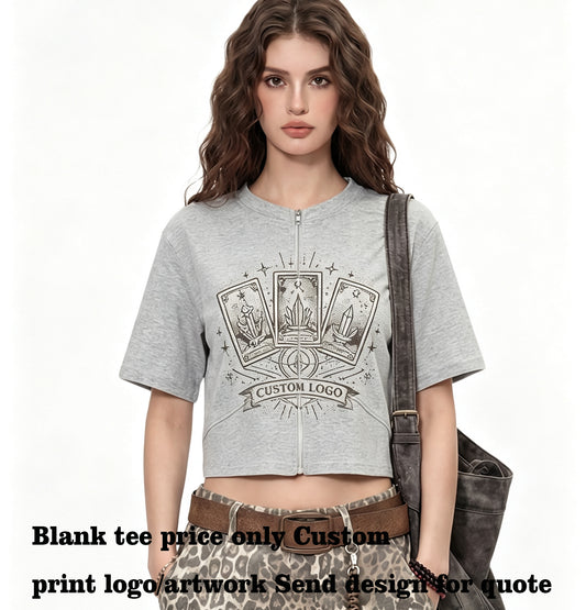 Short Sleeved Stretchy t Shirt with a Slim and Fitted Design Featuring a Zipper Closure and a Low cut Neckline Summer Version