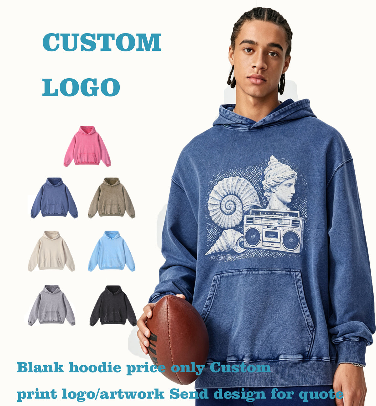 American Style Fashion Hoodies 100% Cotton Pure Cotton Heavyweight Washed Water Washed Snowflake Wax Printed Pullover Shirt