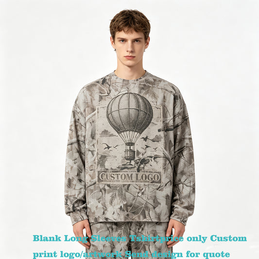 Customized Long Sleeve Tshirt Tree Branch Camouflage Stenciled Long Sleeved Trendy Loose Breathable Moisture Wicking t Shirt