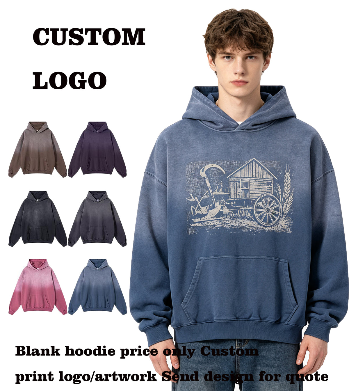 Men's Hoodies Custom logo American Style Retro Water Washed Hooded Sweatshirt with Distressing Effect Fall and Winter Style