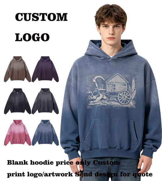 Men's Hoodies Custom logo American Style Retro Water Washed Hooded Sweatshirt with Distressing Effect Fall and Winter Style