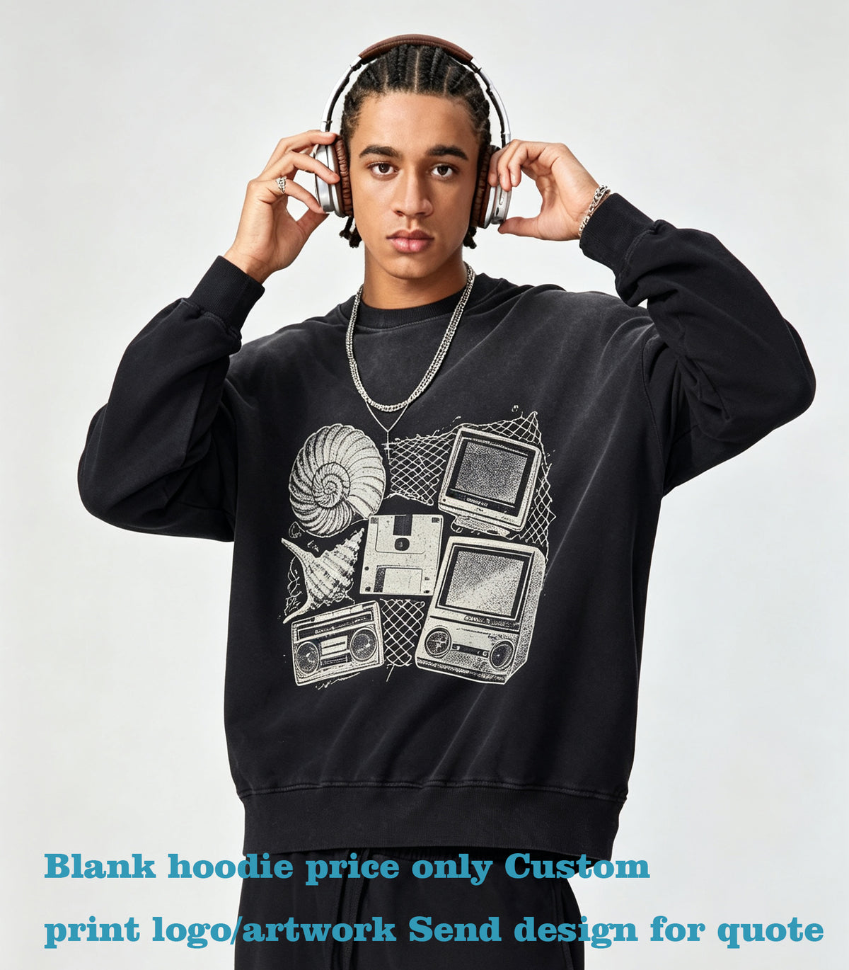 High Quality 100% Cotton Loose Washed Casual Hoodie for Men with a Round Neckline and Heavy Weight Round Neck Pullover Hoodie