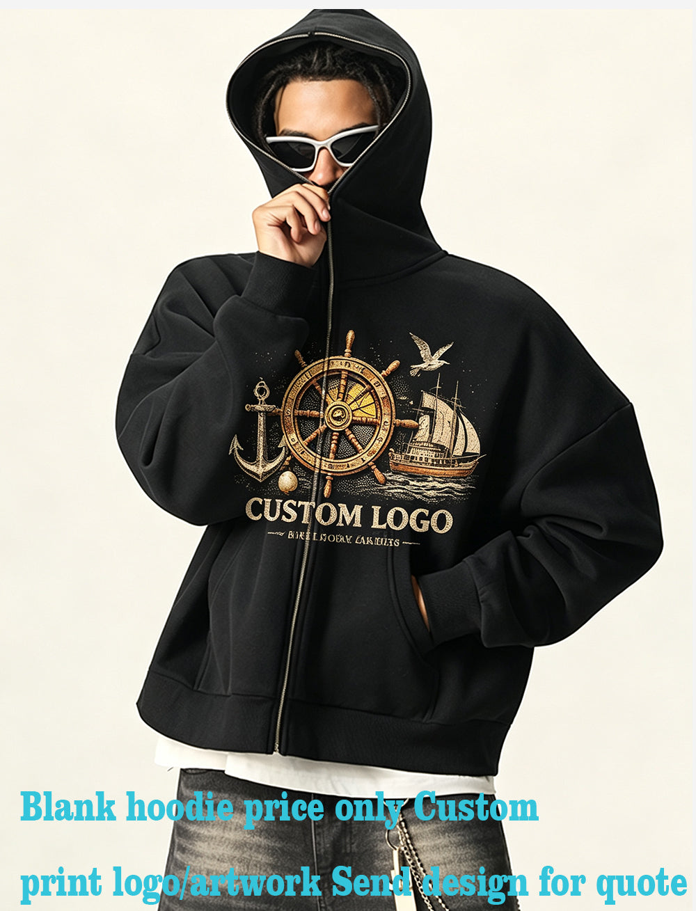 OEM Hoodie Manufacturers Customized Thick Fabric Full Zip Top Down Hooded Sweater Personalized Design Fall and Winter Style