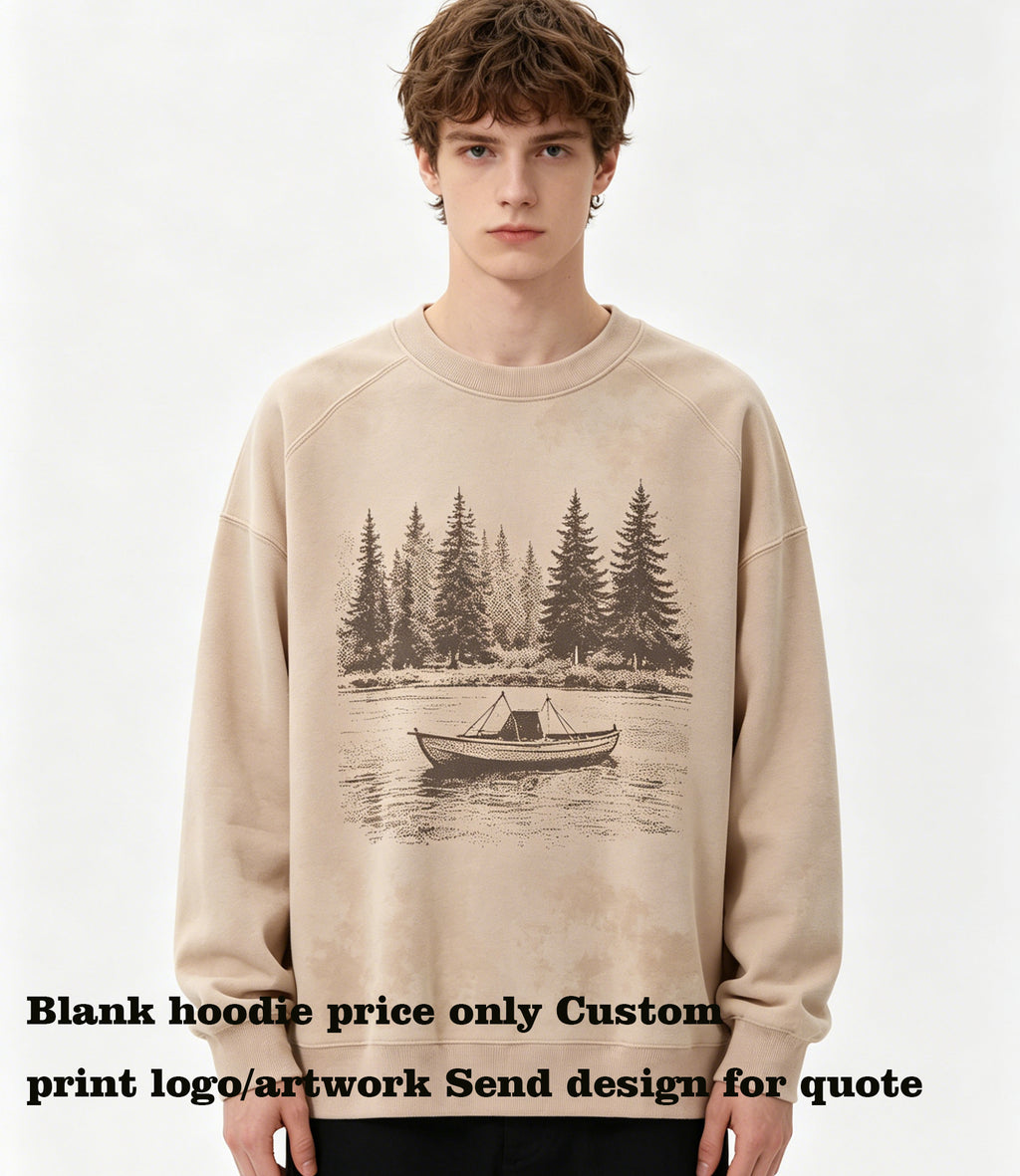 Wholesale Customizable with Your Favorite Pattern 7 Color Slanted Shoulder Round Neck Hoodie High Quality Unisex Autumn