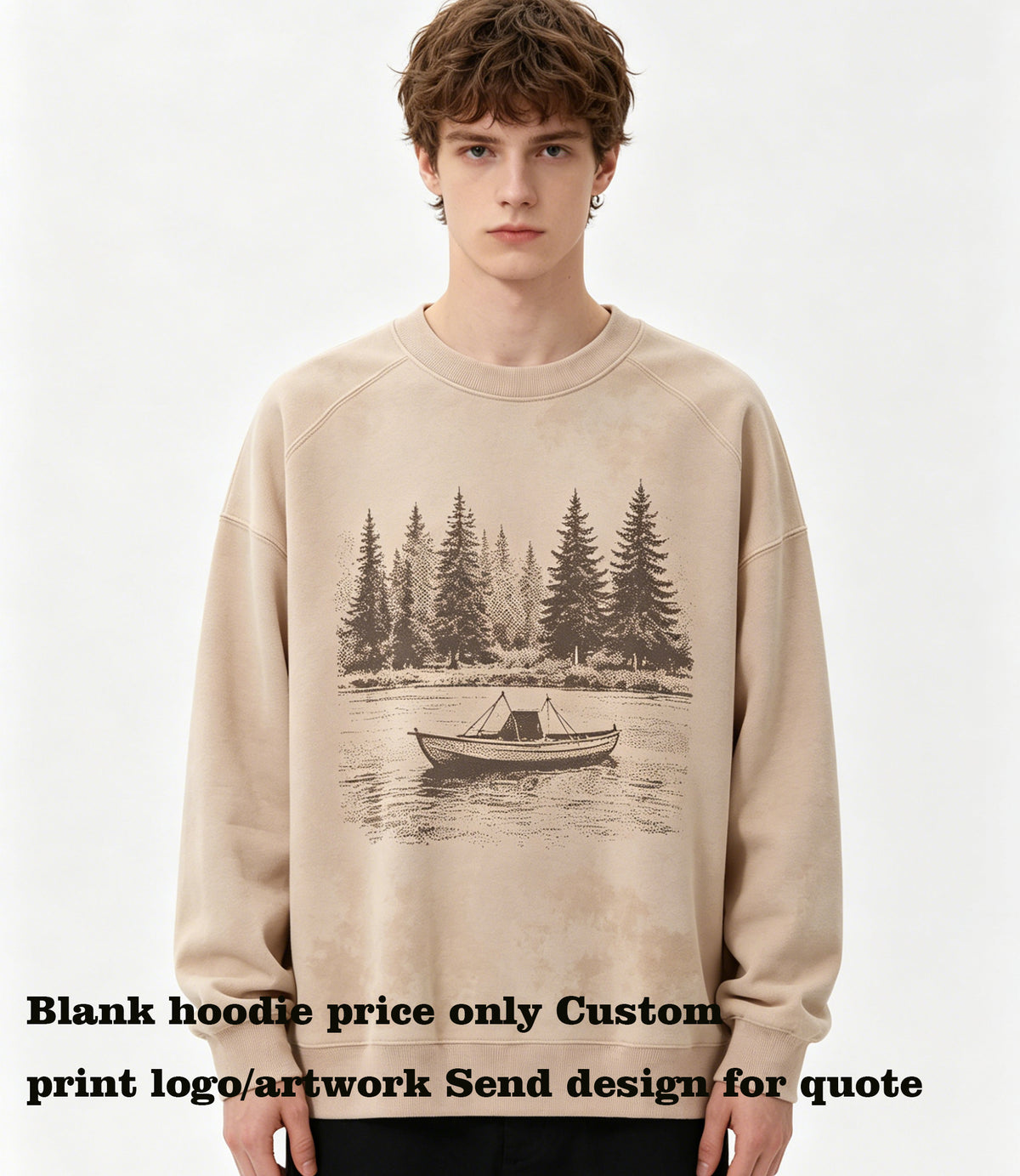 Wholesale Customizable with Your Favorite Pattern 7 Color Slanted Shoulder Round Neck Hoodie High Quality Unisex Autumn