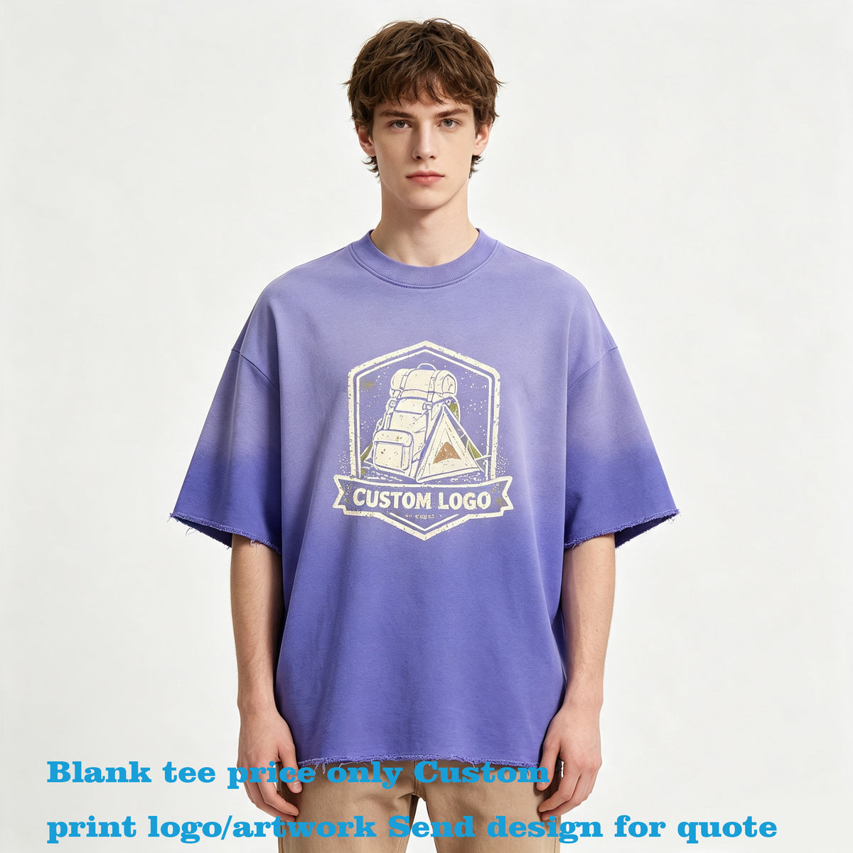 Oem Summer Version Washed Distressed Circle Heavyweight Spray Leopard T Shirt with Gradient Short Sleeves American Style
