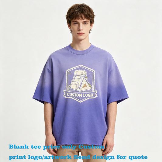 Oem Summer Version Washed Distressed Circle Heavyweight Spray Leopard T Shirt with Gradient Short Sleeves American Style
