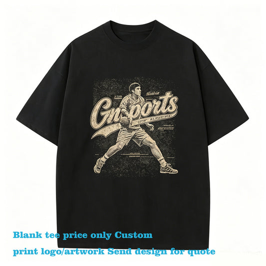Customized Choose Your Favorite Pattern 230g Pure Cotton Heavyweight Drop Shoulder Short Sleeved T Shirt in 7 Colors Quality