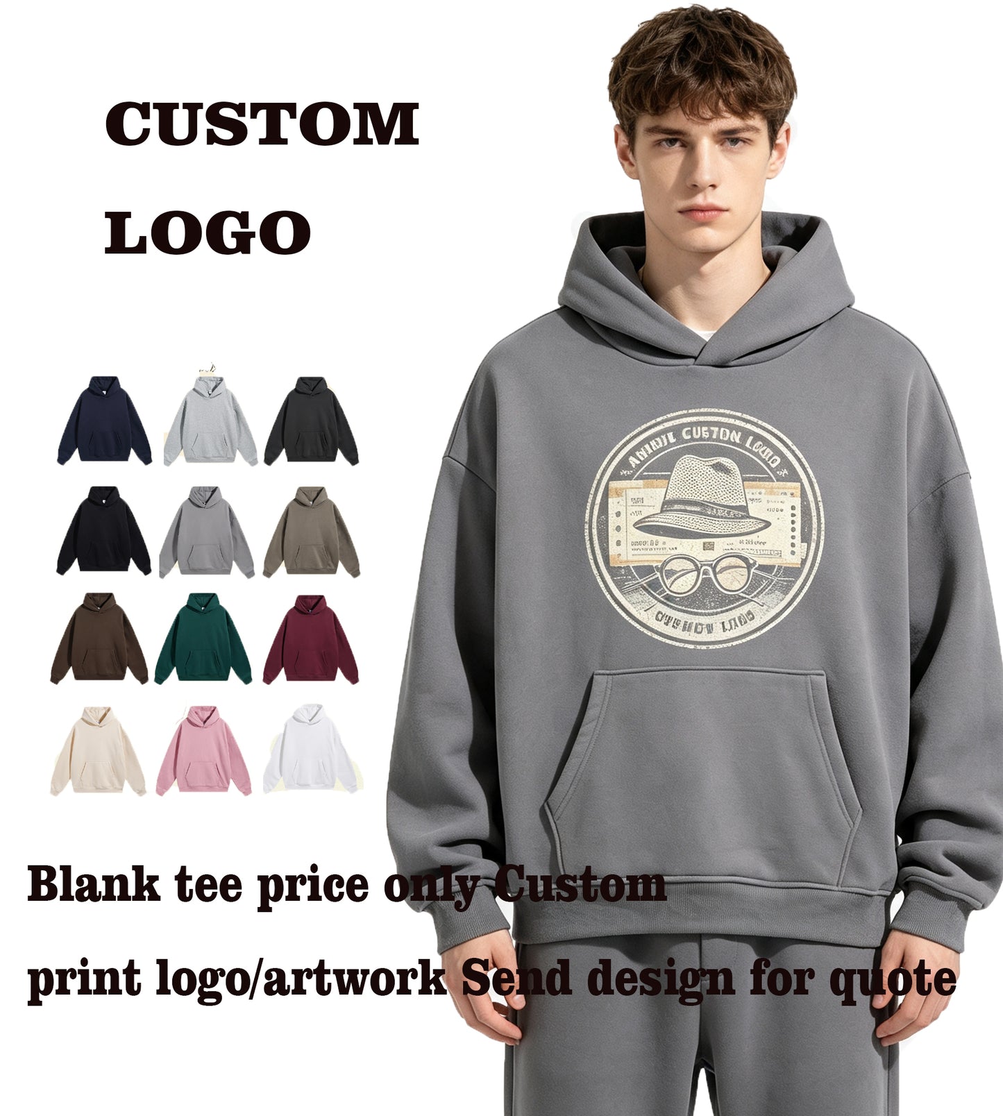 Hoodis with logo Thick Fleece Pullover with Dropped Shoulders Free Sample Hoodie Cheap Fashion Hoodies Puff Printing Hoodie