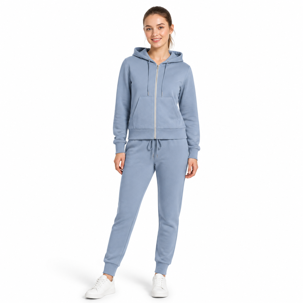 Customized 4 Color Hooded Zipper Long Sleeved Pullover Women's Ankle Length Pants Two Piece Set with Good Fabric Quality Suit