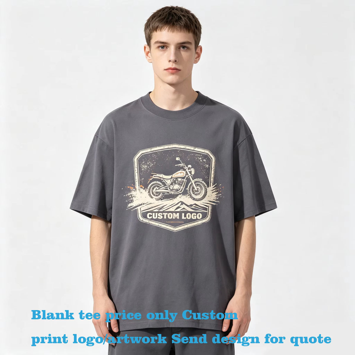 Customized T Shirts Round Neck with Dropped Shoulders Boxy Style Plain Color Loose Fitting Short Sleeved T Shirt Unisex