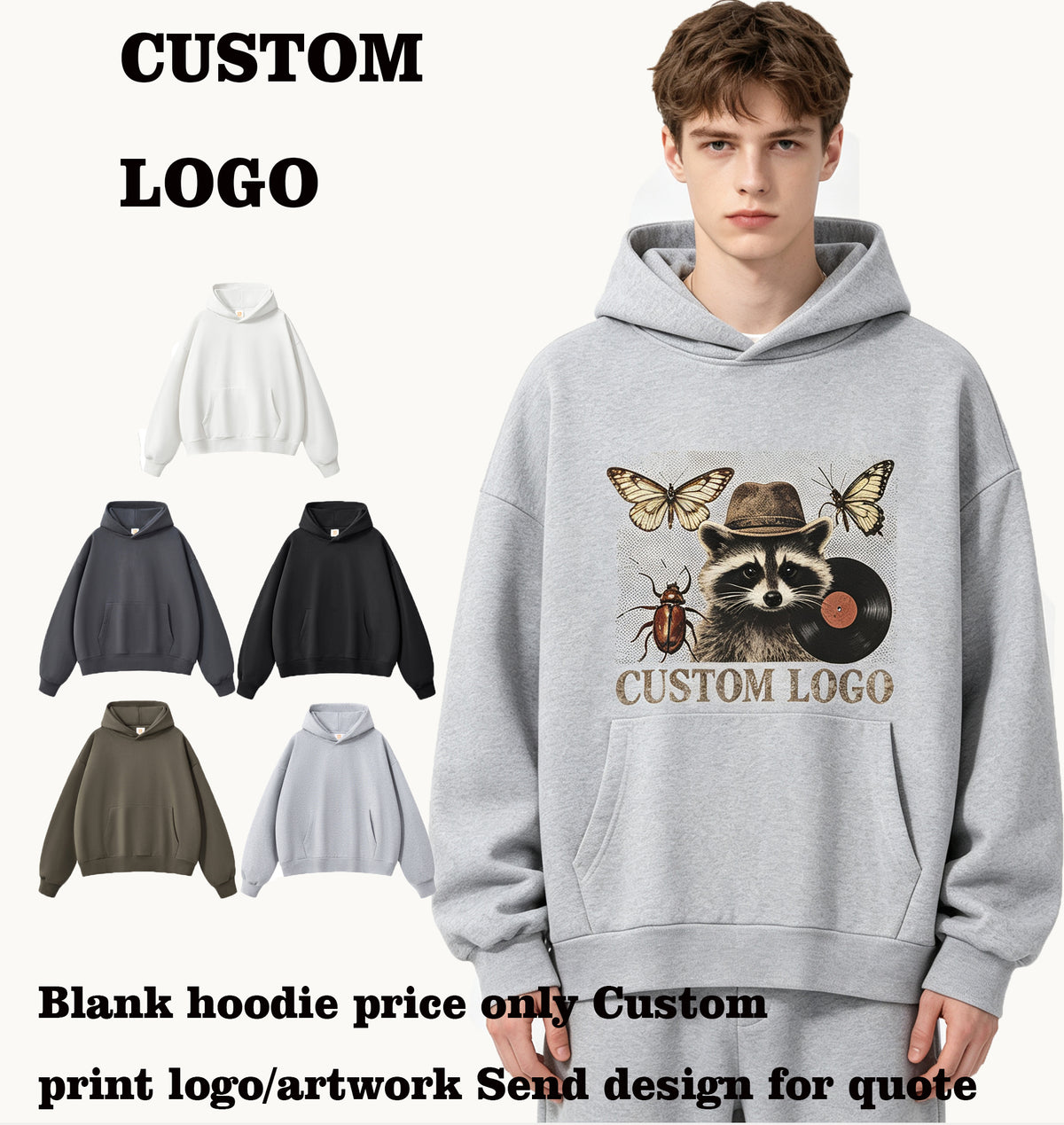 Men's Hoodies Wholesale Custom logo Down Jacket with Hood 500g Weight Hooded Pullover for Men Brushed Fabric American Style
