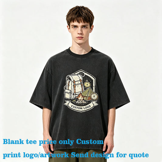 Tshirt 100 Cotton Blanc Vintage and Retro Water Washed Plain Colored Short Sleeved Boxy T shirt Men Tshirts High Quality