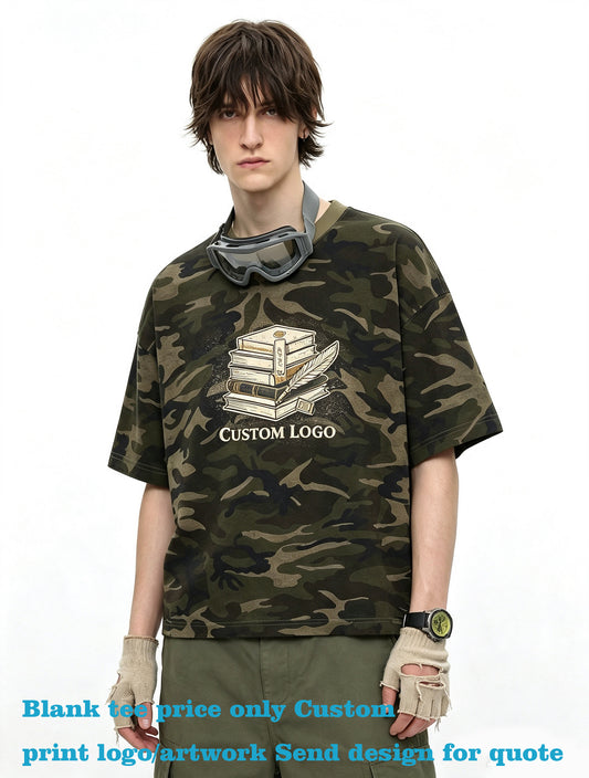 Fashion Summer Version Loose Fitting Cotton Casual Brand T-shirt BOXY Vintage Cotton Embroidered Camouflage Basic T-shirt