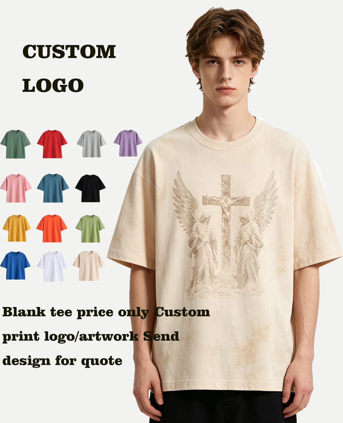 13 Color Double Shecter Close Spun Loose Sleeved Relaxed T Shirt Customize Favorite Patterns Cropped Men t Shirt High Quality