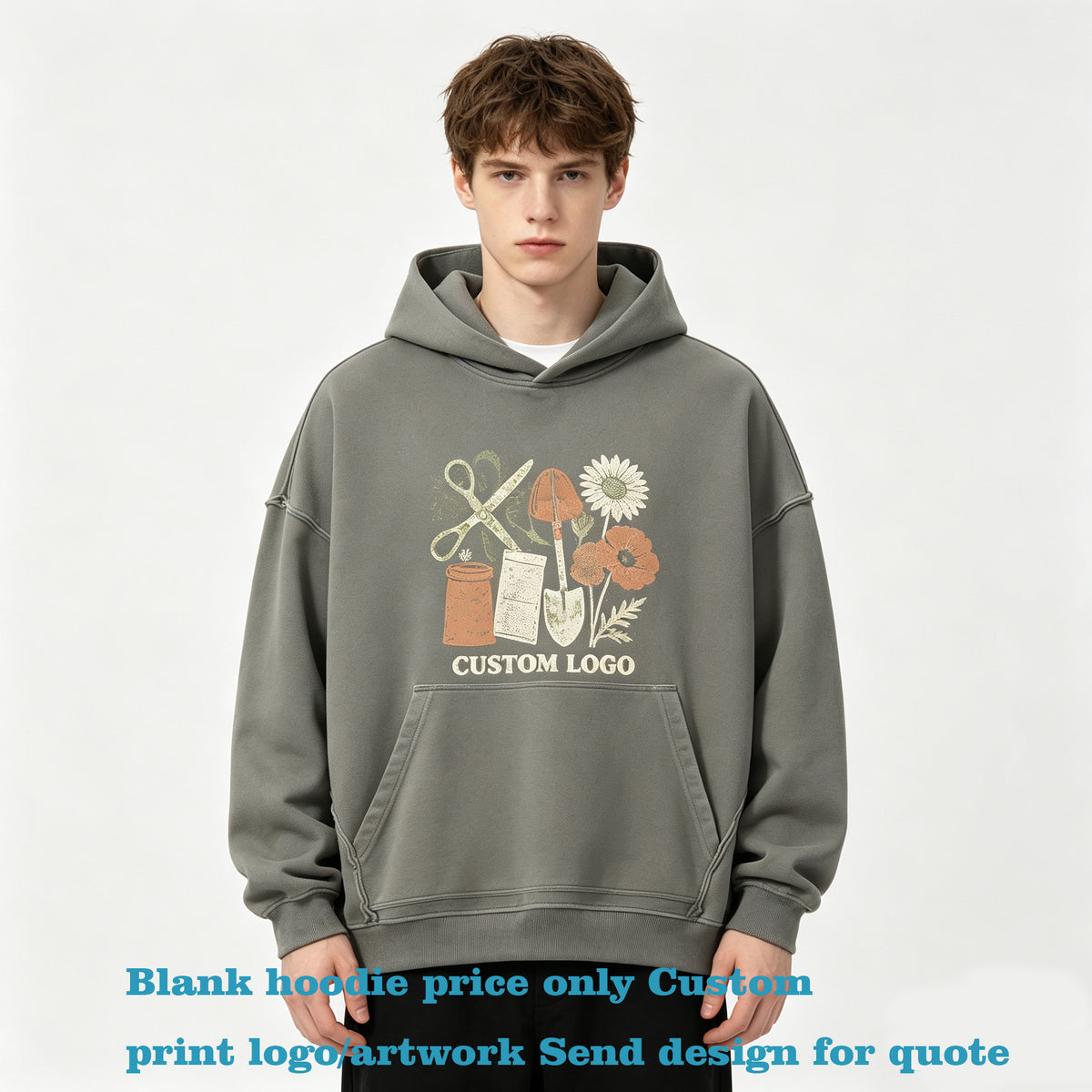 Hoodies 100 Cotton Pullover with Water Washed Texture and Heavyweight with a Continuous Hood Available in Sample Size L.
