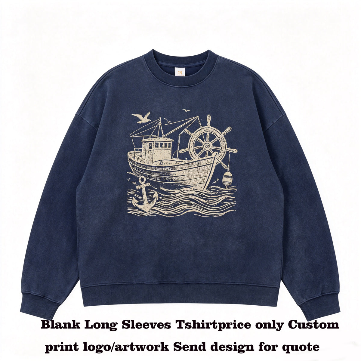 100% Cotton Blanc Men's Retro Snowflake BOXY Loose Sleeve Long Sleeved T Shirt Loose Fitting Cotton Casual Brand American Style